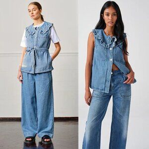 NWT Seventy + Mochi Phoebe Frill Collar Denim Vest in Summer Vintage Wash